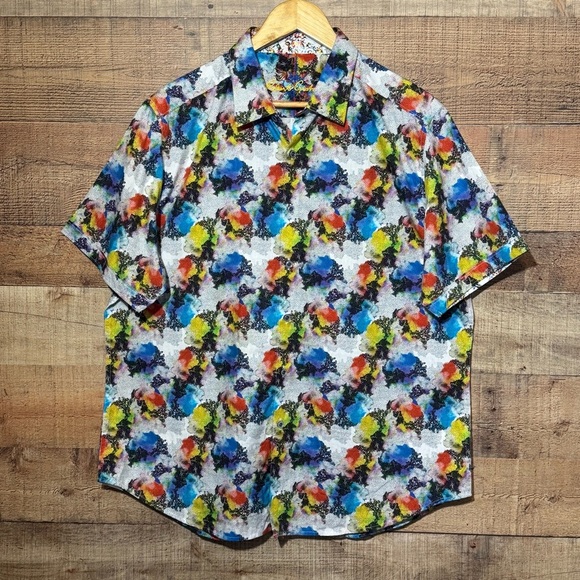 Robert Graham Wild World Watercolor Short Sleeve Button Down Shirt size XL - Picture 1 of 8
